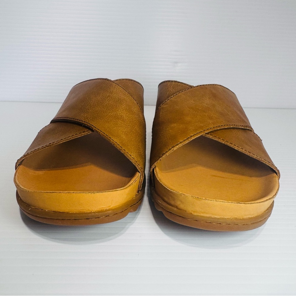 Born Brown Leather Cross-Band Slide Sandals - Picture 5 of 15
